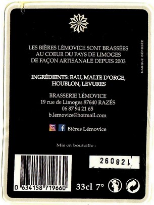 Etiquette BRASSERIE LEMOVICE 15B