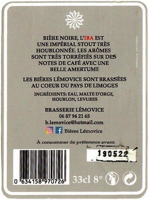 Etiquette BRASSERIE LEMOVICE 18B