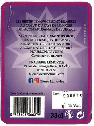 Etiquette BRASSERIE LEMOVICE 19B