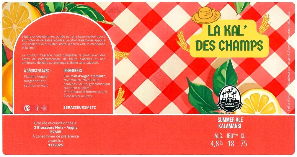 Etiquette BRASSERIE LES 3 BRASSEURS AUGNY 18