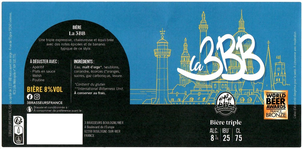 Etiquette BRASSERIE LES 3 BRASSEURS BOULOGNE 01
