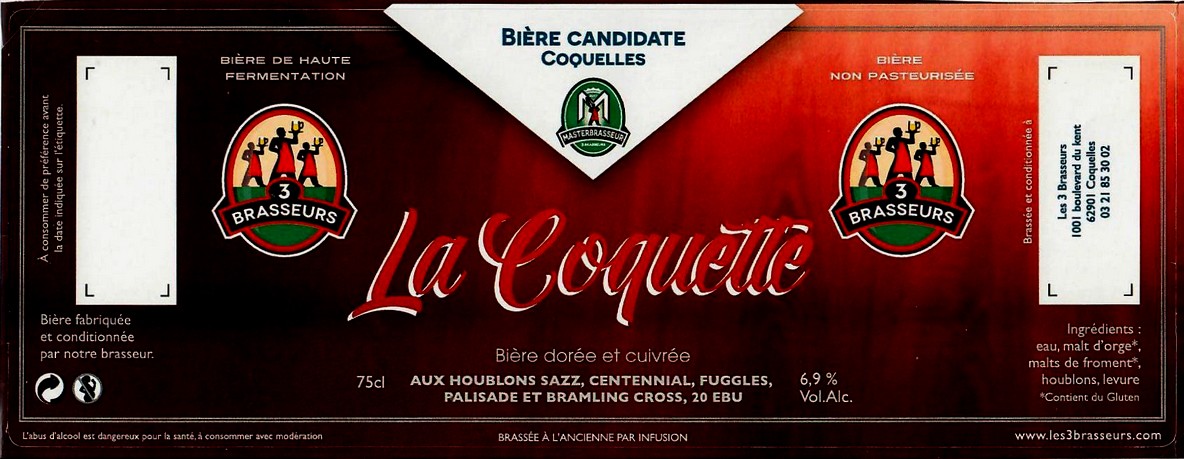 etiquette BRASSERIE LES 3 BRASSEURS COQUELLES 01