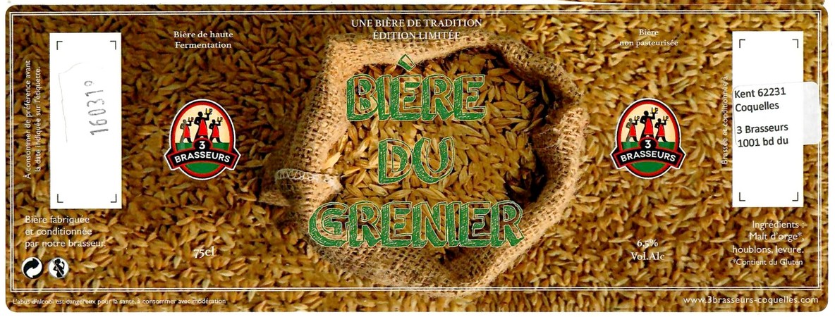 Etiquette BRASSERIE LES 3 BRASSEURS COQUELLES 02