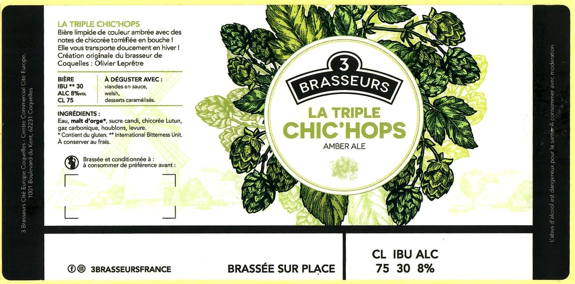 Etiquette BRASSERIE LES 3 BRASSEURS COQUELLES 06