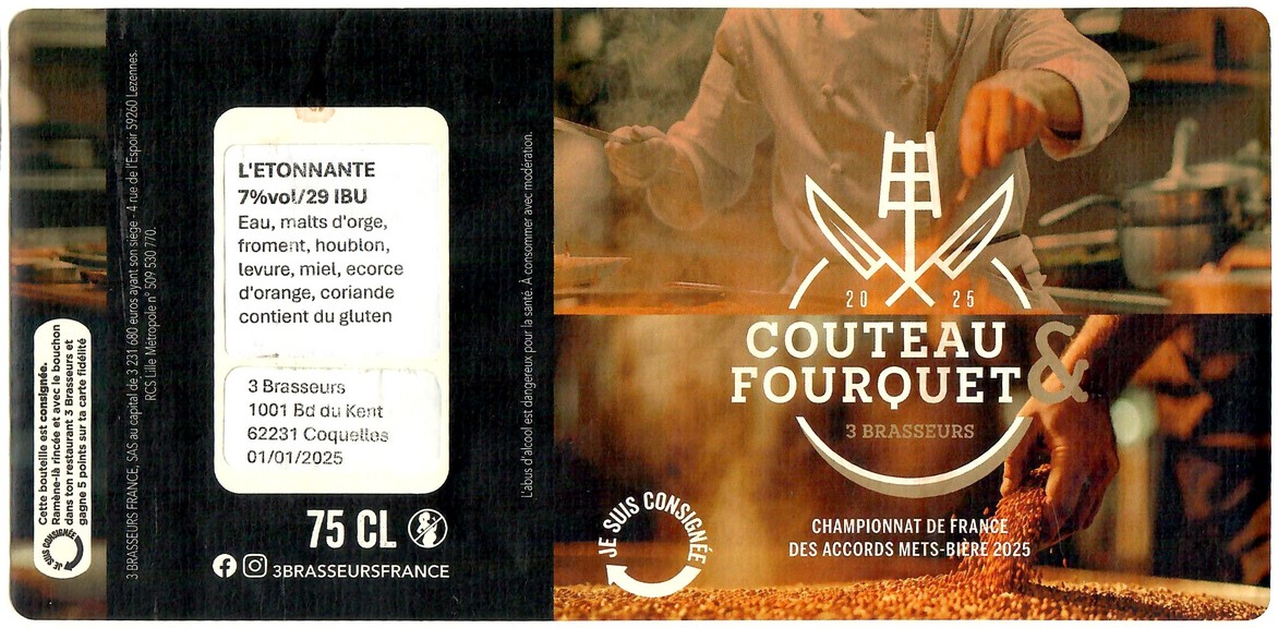 Etiquette BRASSERIE LES 3 BRASSEURS COQUELLES 07