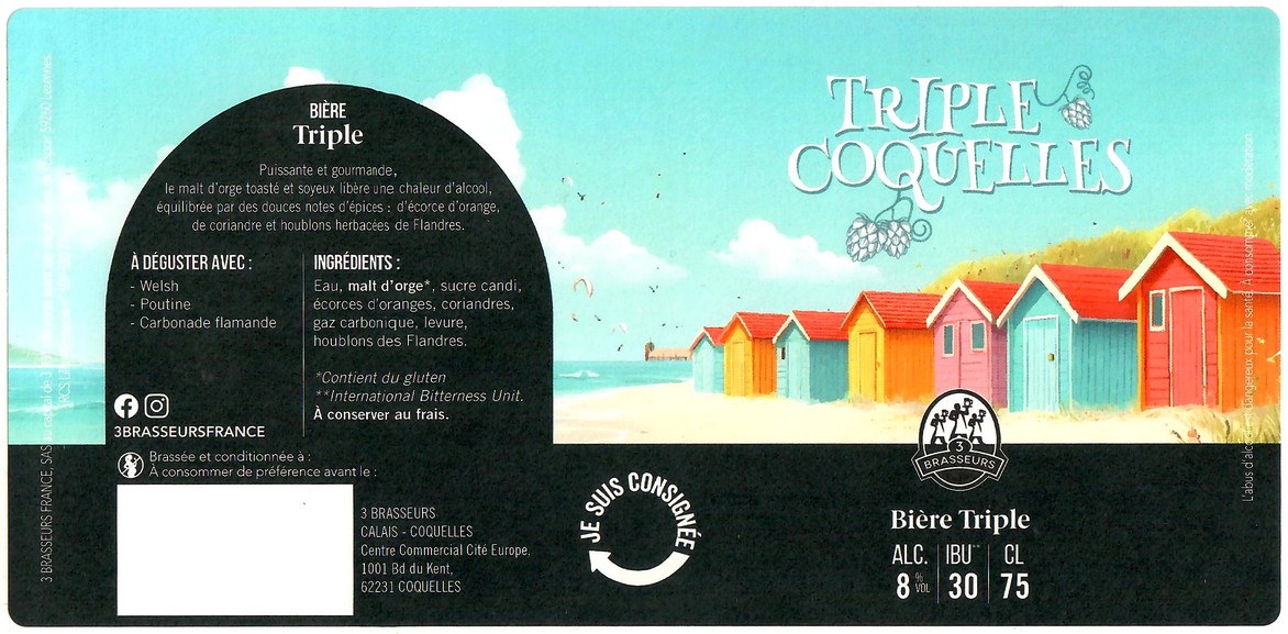 Etiquette BRASSERIE LES 3 BRASSEURS COQUELLES 08