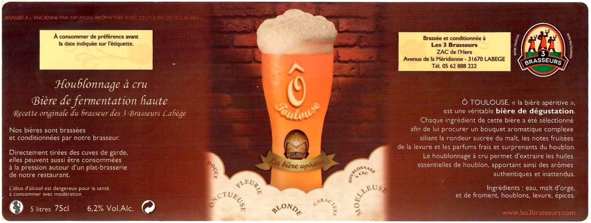 Etiquette BRASSERIE LES 3 BRASSEURS LABEGE 01