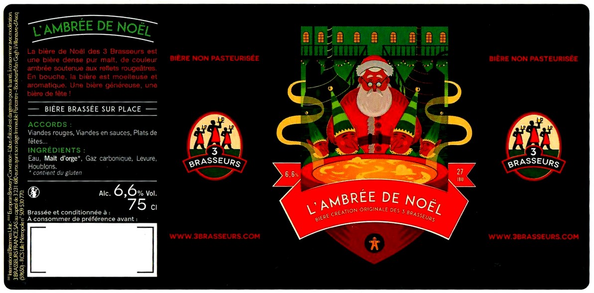 etiquette BRASSERIE LES 3 BRASSEURS LILLE 122