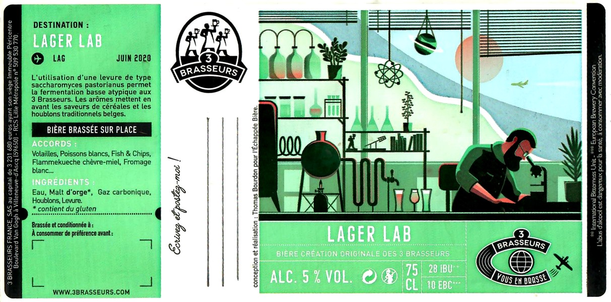 etiquette BRASSERIE LES 3 BRASSEURS LILLE 125