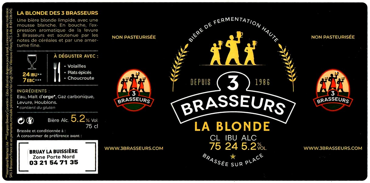 etiquette BRASSERIE LES 3 BRASSEURS LILLE 129