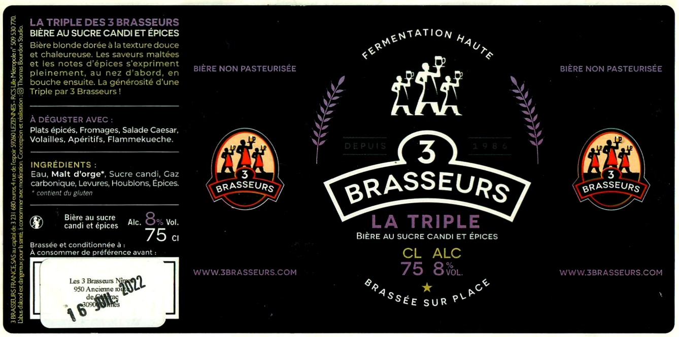 Etiquette BRASSERIE LES 3 BRASSEURS LILLE 139