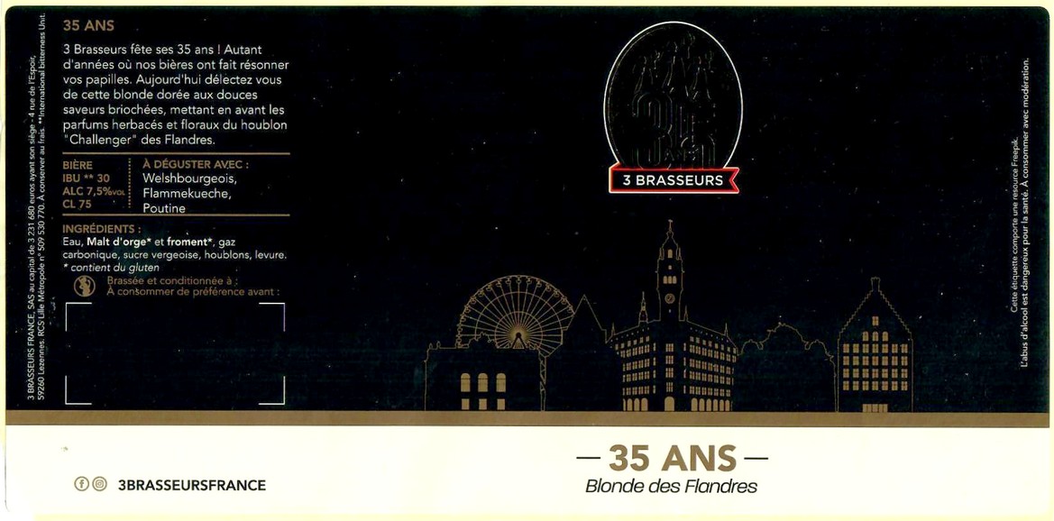 Etiquette BRASSERIE LES 3 BRASSEURS LILLE 142