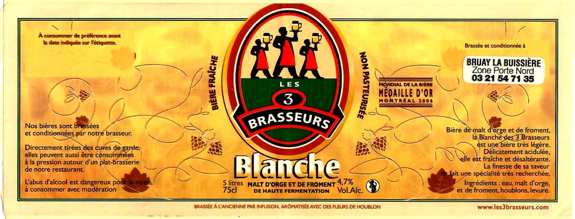 etiquette BRASSERIE LES 3 BRASSEURS LILLE 16