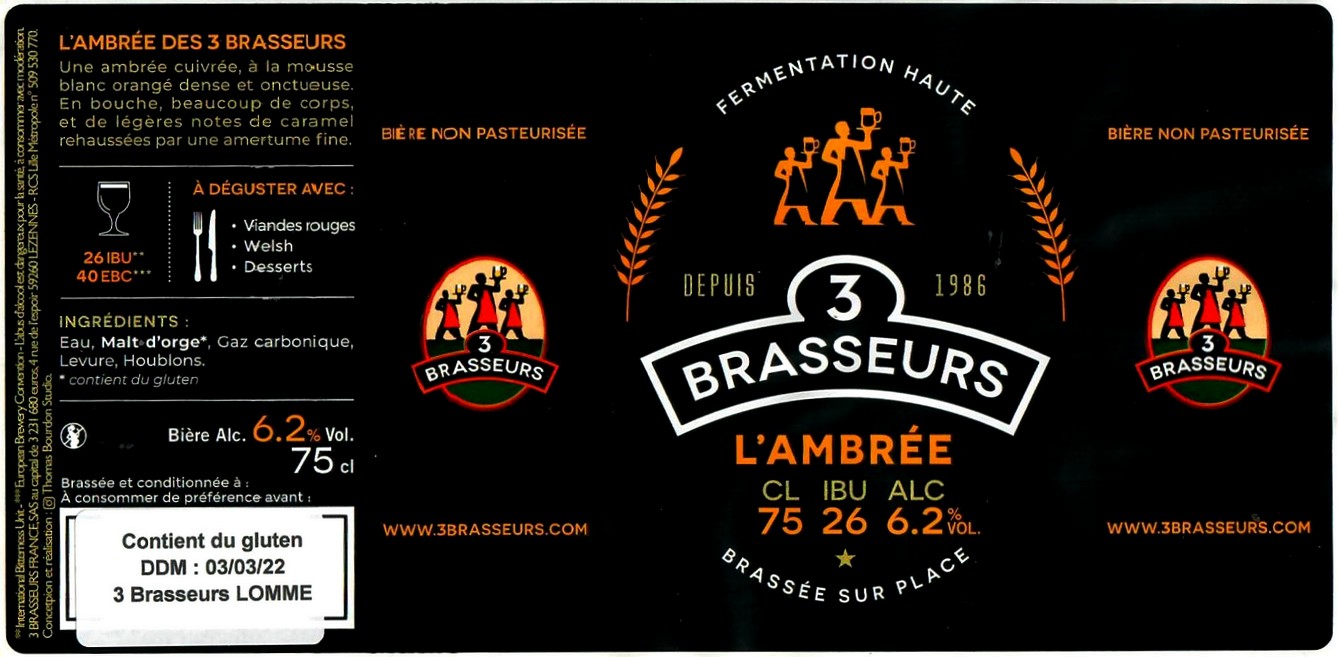 Etiquette BRASSERIE LES 3 BRASSEURS LILLE 160