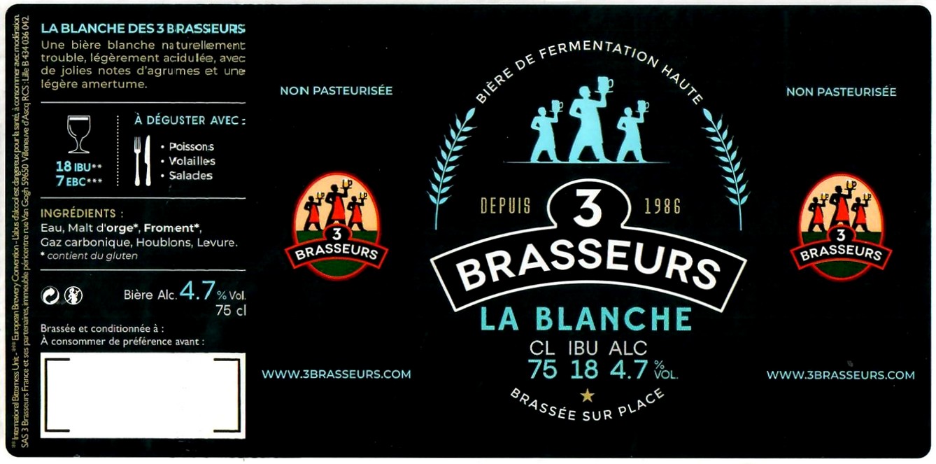 Etiquette BRASSERIE LES 3 BRASSEURS LILLE 162