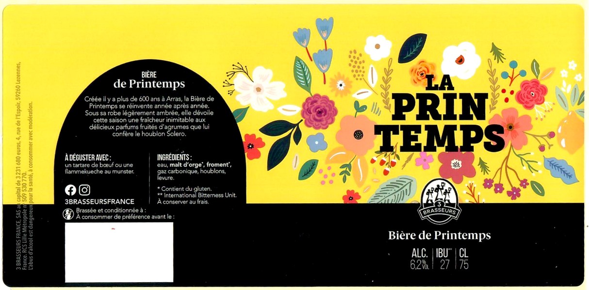 Etiquette BRASSERIE LES 3 BRASSEURS LILLE 166