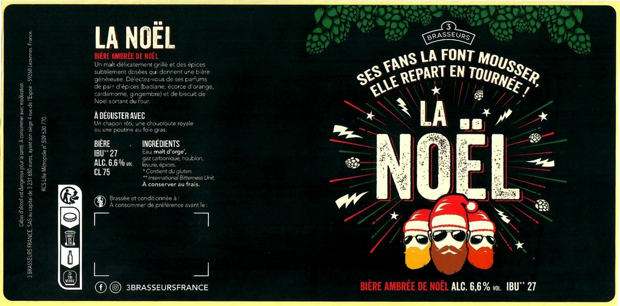 Etiquette BRASSERIE LES 3 BRASSEURS LILLE 177