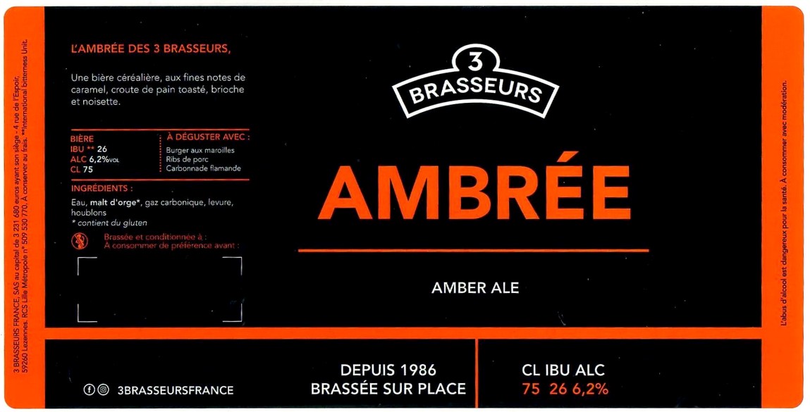 Etiquette BRASSERIE LES 3 BRASSEURS LILLE 179