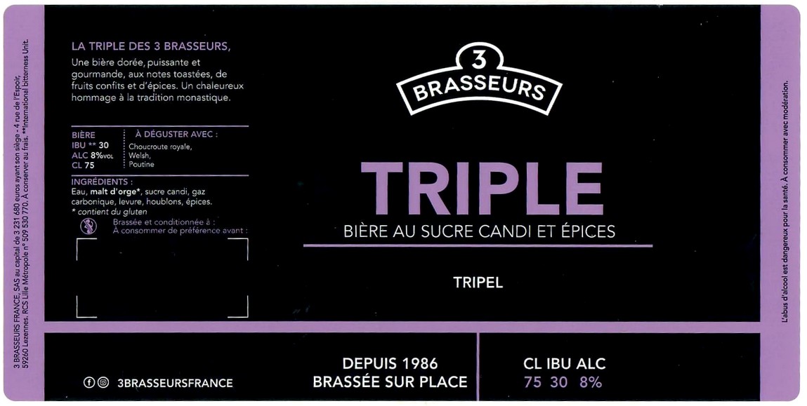 Etiquette BRASSERIE LES 3 BRASSEURS LILLE 180