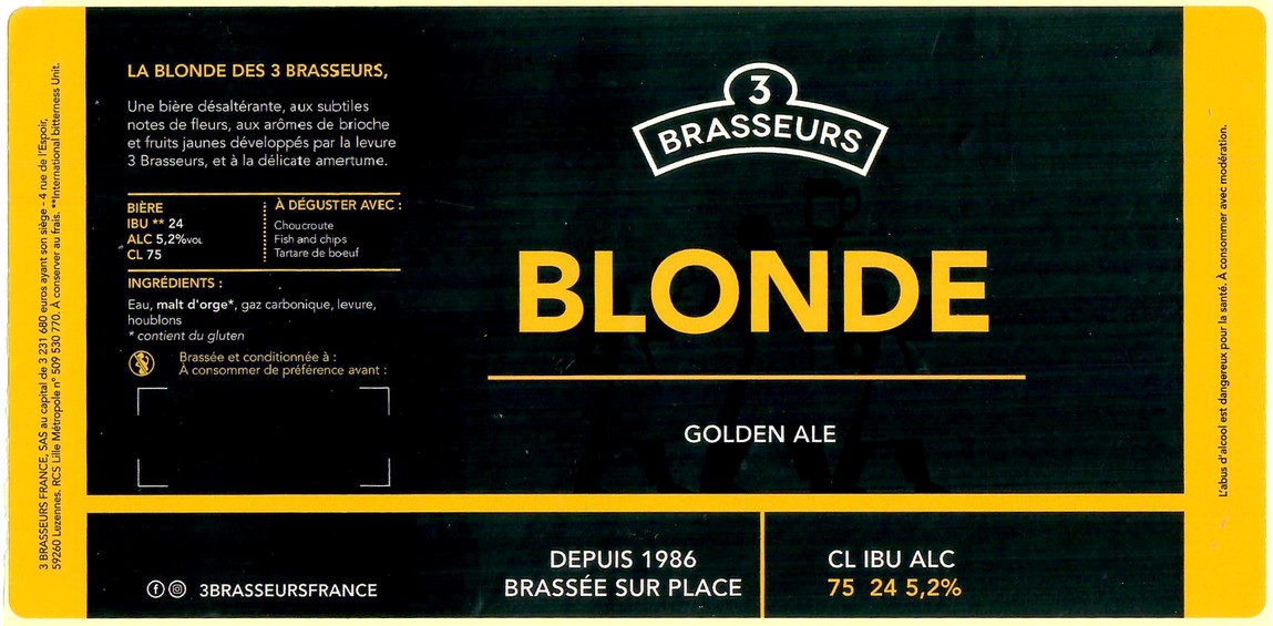 Etiquette BRASSERIE LES 3 BRASSEURS LILLE 187