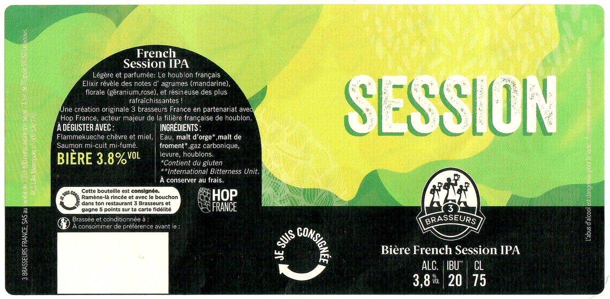 Etiquette BRASSERIE LES 3 BRASSEURS LILLE 195