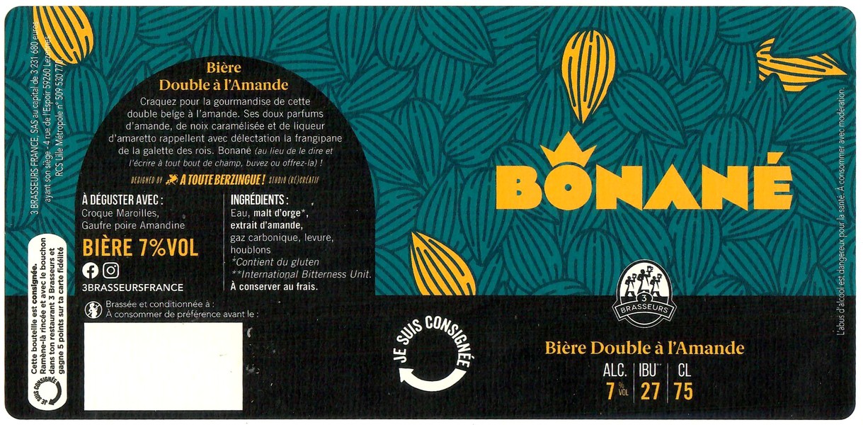 Etiquette BRASSERIE LES 3 BRASSEURS LILLE 198