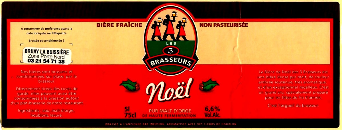 etiquette BRASSERIE LES 3 BRASSEURS LILLE 20