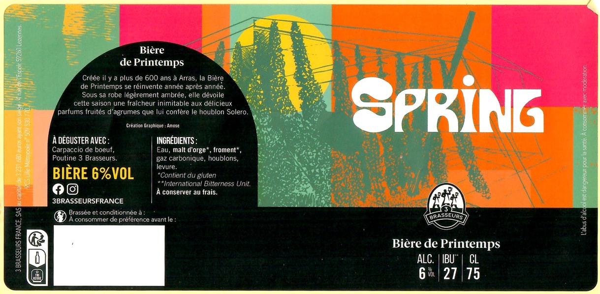 Etiquette BRASSERIE LES 3 BRASSEURS LILLE 203