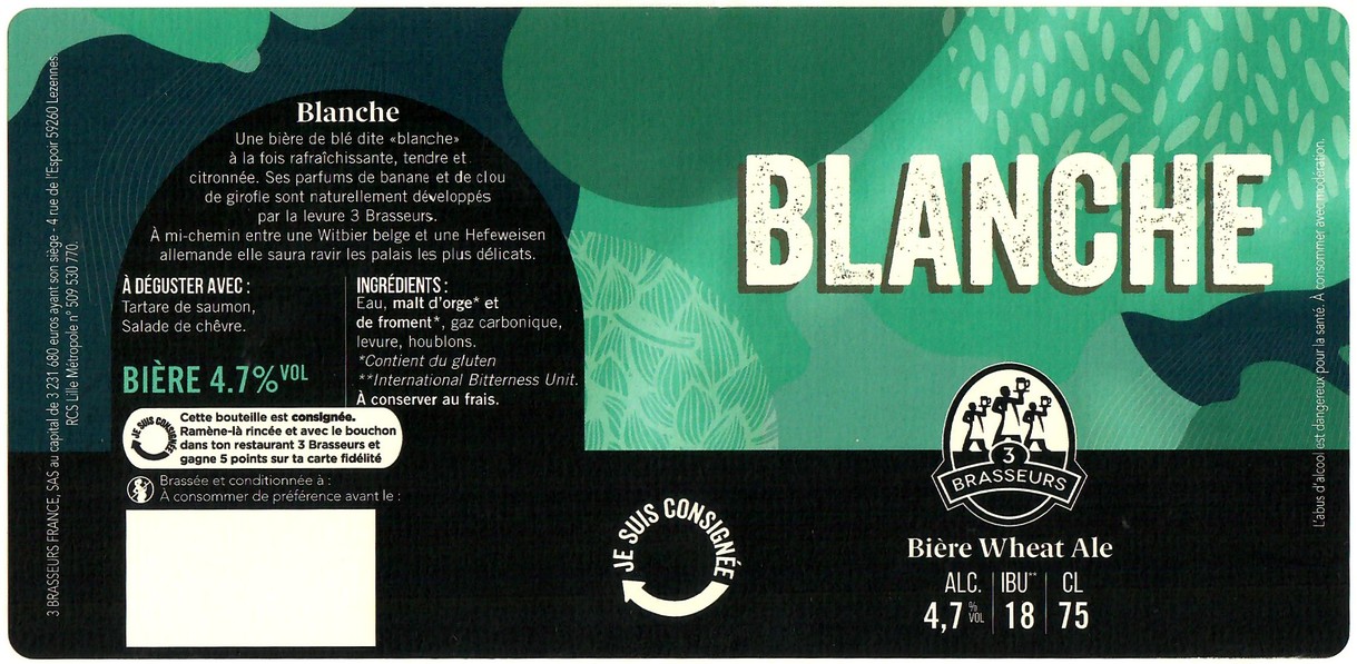 Etiquette BRASSERIE LES 3 BRASSEURS LILLE 205