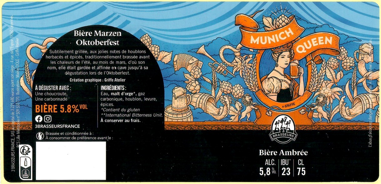 Etiquette BRASSERIE LES3 BRASSEURS LILLE 210