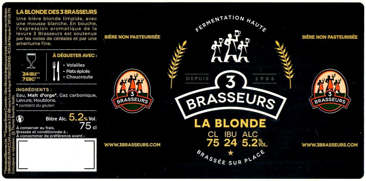 Etiquette BRASSERIE LES3 BRASSEURS LILLE 212