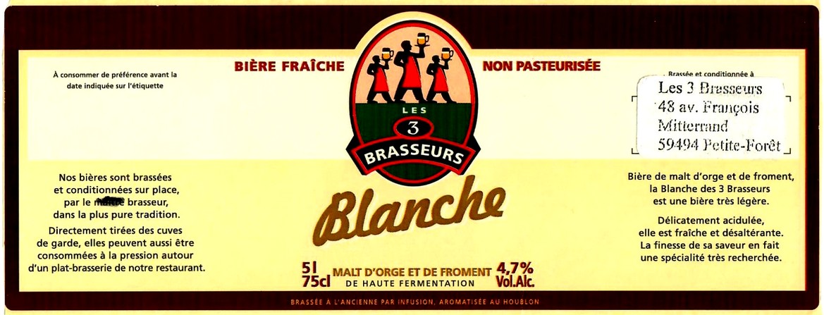 etiquette BRASSERIE LES 3 BRASSEURS LILLE 23