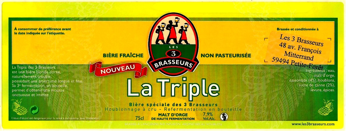 etiquette BRASSERIE LES 3 BRASSEURS LILLE 25