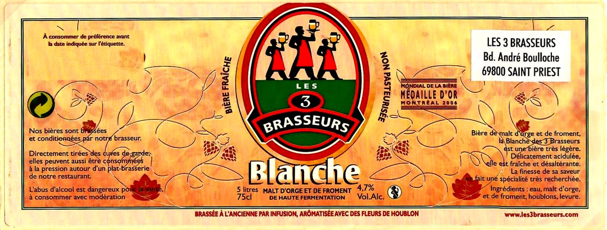etiquette BRASSERIE LES 3 BRASSEURS LILLE 36