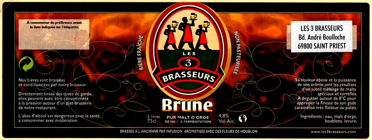 etiquette BRASSERIE LES 3 BRASSEURS LILLE 38