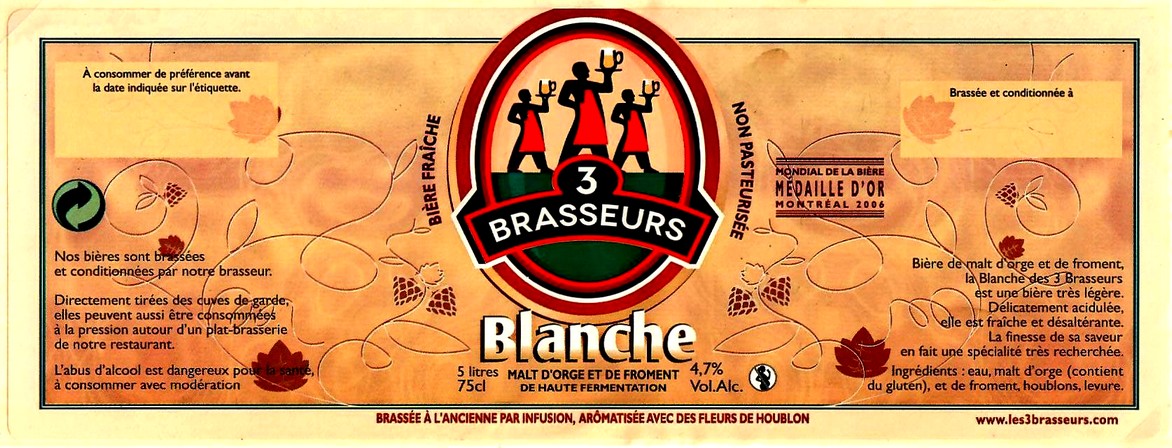 etiquette BRASSERIE LES 3 BRASSEURS LILLE 46