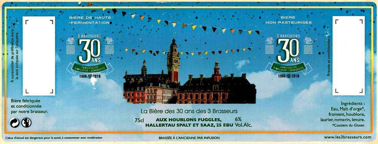 etiquette BRASSERIE LES 3 BRASSEURS LILLE 48