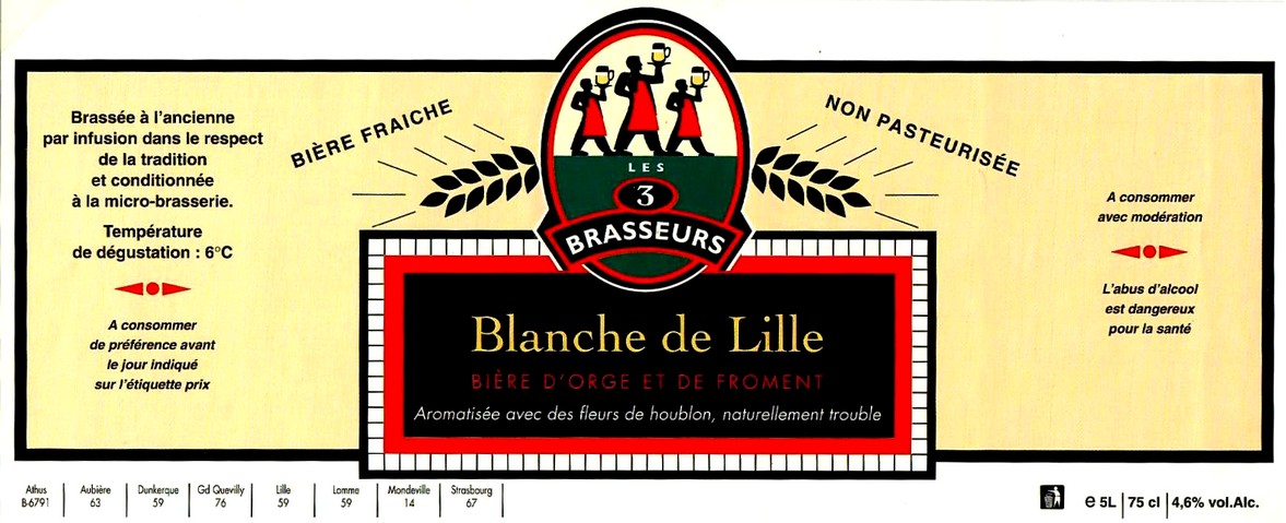 etiquette BRASSERIE LES 3 BRASSEURS LILLE 67