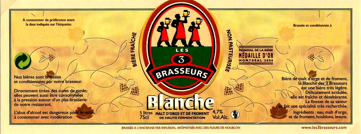 etiquette BRASSERIE LES 3 BRASSEURS LILLE 69