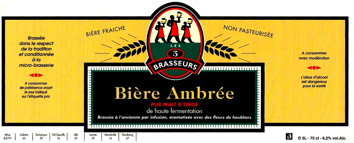 etiquette BRASSERIE LES 3 BRASSEURS LILLE 72
