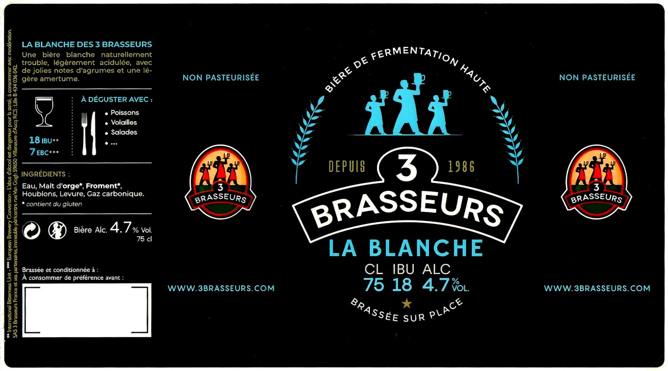 etiquette BRASSERIE LES 3 BRASSEURS LILLE 99