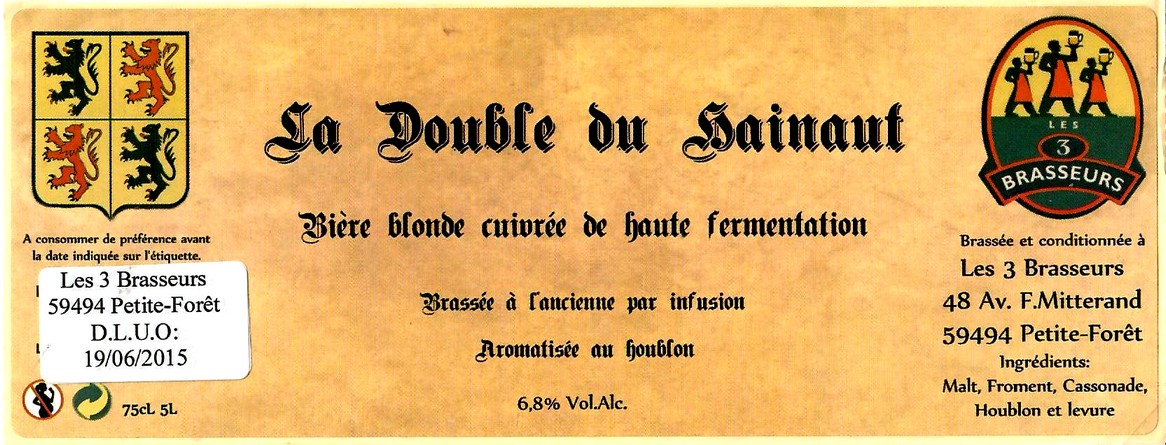 etiquette BRASSERIE LES 3 BRASSEURS PETITE FORET 01