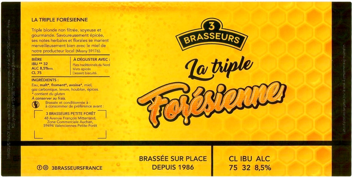 Etiquette BRASSERIE LES 3 BRASSEURS PETITE FORET 02