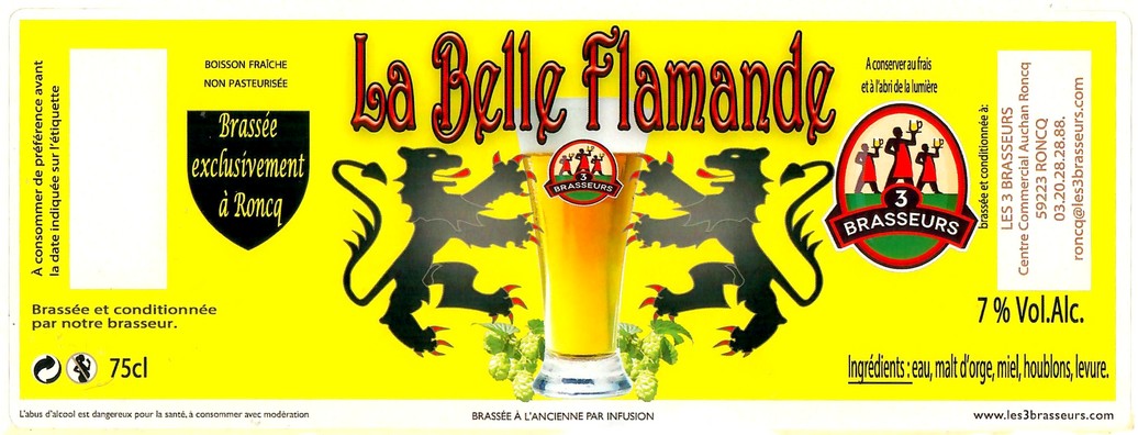 Etiquette BRASSERIE LES 3 BRASSEURS RONCQ 01