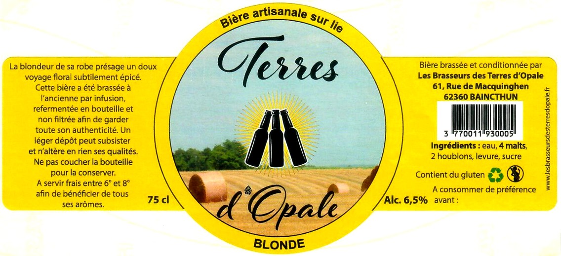 etiquette BRASSERIE LES BRASSEURS DES TERRES D'OPALE 01