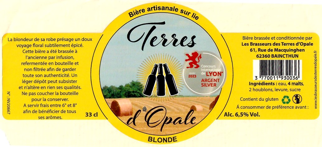 Etiquette BRASSERIE LES BRASSEURS  DES TERRES D'OPALE 20