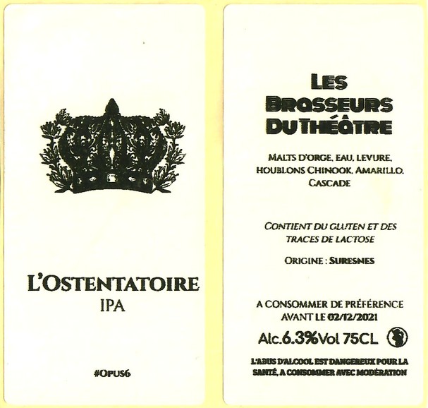 Etiquette BRASSERIE LES BRASSEURS DU THEATRE 07