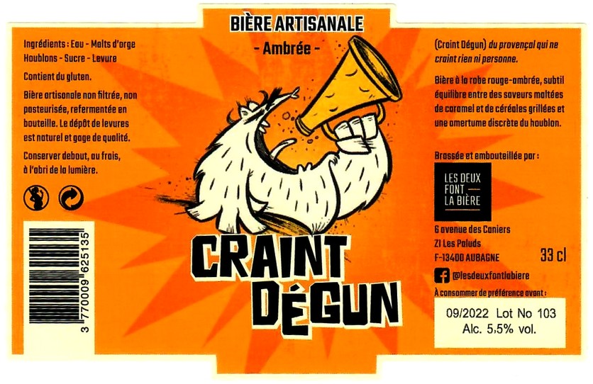 etiquette BRASSERIE LES DEUX FONT LA BIERE 14