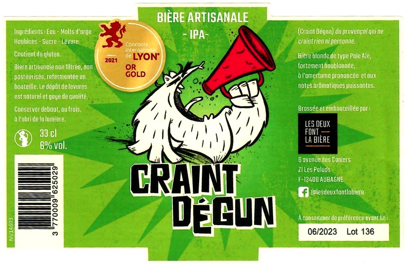 etiquette BRASSERIE LES DEUX FONT LA BIERE 17