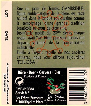 Etiquette BRASSERIE LES FRERES BRASSEURS 81 02B